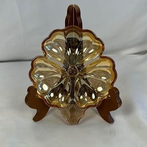Jeannette Doric Iridescent Marigold 3-Part Clover Shape Candy Dish